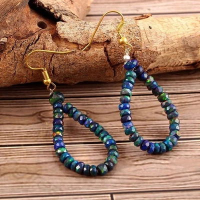 Orecchini in oro 18 carati con pietre preziose opale etiope nero regalo b55 - Immagine 1 di 4