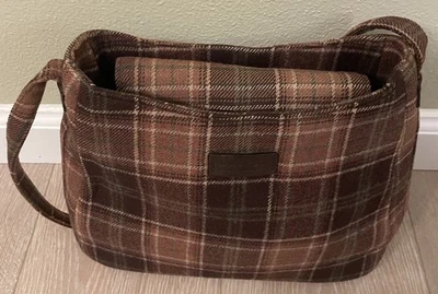 Винтажная шерстяная коричневая клетчатая наплечная сумочка Ralph Lauren сумочка - Изображение 1 из 4