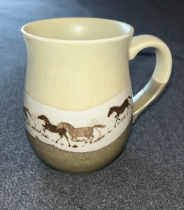 Vintage Stoneware Otagiri Wild Running Horses Coffee Mug Tan and Brown - Picture 1 of 4