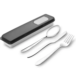 4pcs Travel Utensils Set, Case, Stainless Steel Knife, Spoon, Fork, Reusable - Foto 1 di 7