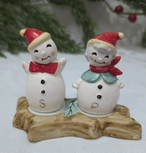 Vintage WEIHNACHTEN Schneemann Figur Salz Pfefferstreuer JAPAN Anthropomorph - Bild 1 von 6