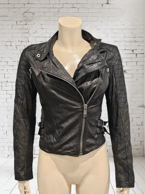 Chaqueta ajustada de motociclista de cuero triturado genuino de BARNEY'S ORIGINALS Foto 1 de 4