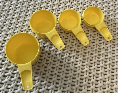 Vintage Tupperware Nesting Measuring Cups Yellow Set Of 4 Retro Kitchen - Image 1 of 3