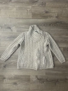 Aran Crafts Cardigan Womens Medium Merino Wool Cream Chunky Zip Ireland - Picture 1 of 7