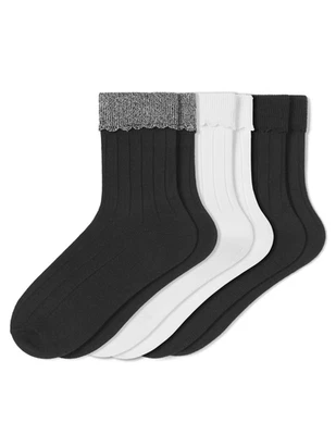 Calcetín giratorio festoneado Hue para mujer talla única 3 pares negro/blanco 2531 Foto 1 de 4