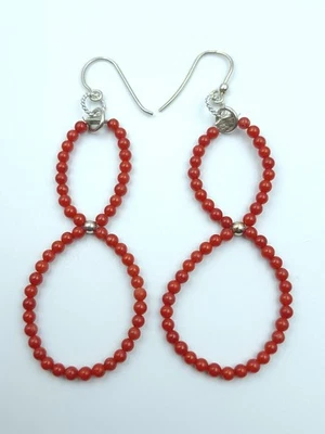 Orecchini da donna di Argento 925 e corallo Rosso di Sardegna Naturale pendenti - Immagine 1 di 4