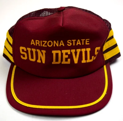 ASU Baseball Hat VTG Arizona State 80s 3 Stripe Snapback Maroon Gold Made USA - Image 1 of 4