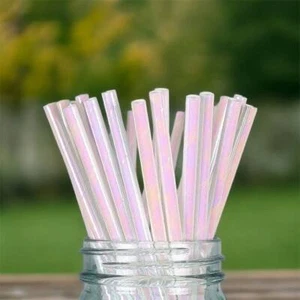 Iridescent Paper Drinking Straws 20pk Mermaid Unicorn Party Tableware Decoration - Picture 1 of 5