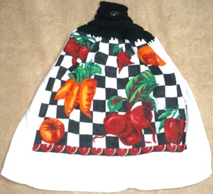 1 Crochet Top Hanging Kitchen Towel Vegetables Carrots, Single black yarn - Picture 1 of 1