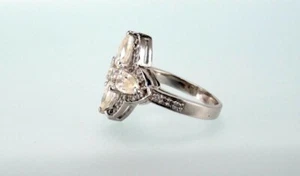 Four Pear cut 3.52 Ct Simulated Lab Diamond Ring | Size 8 | Rhodium Overlay - Picture 1 of 2