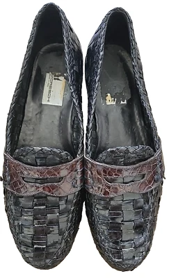 Moreschi Valda 黑色釉面编织皮革,Croc 一脚蹬鞋 意大利 男式 US 9 — 第 1/4 张图片