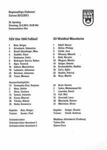 Línea 12/13 RL SSV Ulm 1846 - Waldhof Mannheim - Imagen 1 de 1
