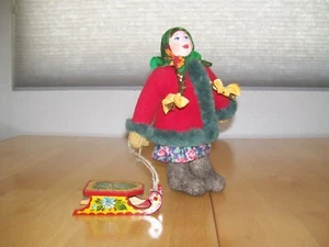 Vintage Hand-Made in Russia Female Wood Sled Doll Figurine Hand Painted Leather - Picture 1 of 10