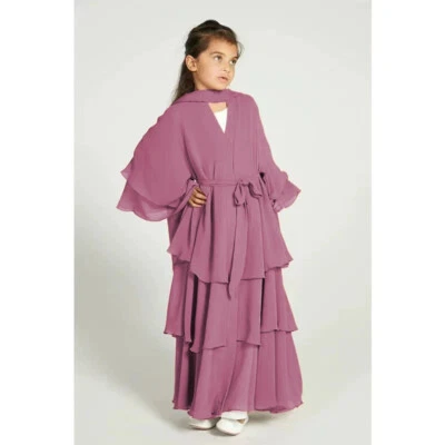 Abaya Kids Girls Chiffon Open Long Dress Muslim Girls Kimono Robe Prom Kaftan - Image 1 of 4