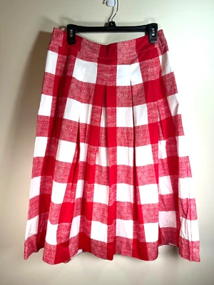 Новый с Ярлыками-TALBOTS пикника красный и белый плиссированные Gingham полный Midi юбка Sz 10 - Изображение 1 из 4