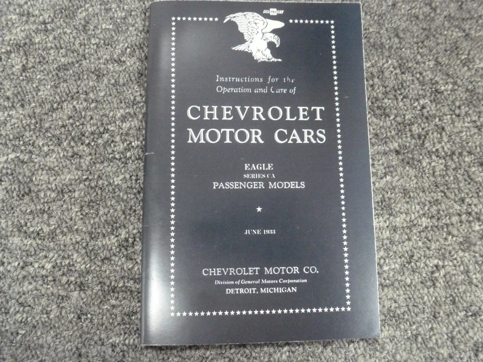 1933 Chevy Eagle CA Coupe Sedan Proprietário Operador Manual do Usuário XZ - Imagem 1 de 1