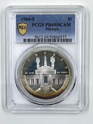 1984 S $1 PCGS PR69DCAM Olympic Coin Crescent Tone - Image 1 of 4