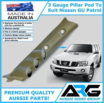 52mm 3 Gauge Pillar Pod In Beige To Suit Nissan GU Patrol 1997-2016 Trim Code G - Image 1 of 4