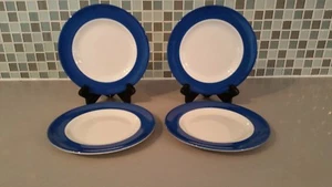 Set of 4 ENGLISH IRONSTONE Lunch Plates White w/Blue Borders Made in England EIR - Picture 1 of 5