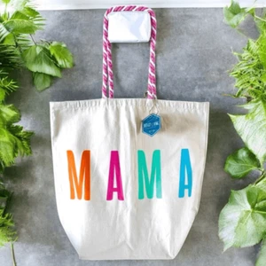 NWT Gorgeous BOHO LIVING MAMA Large White Colors Graphic Braided Strap Tote Bag - Picture 1 of 16