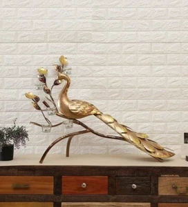 Golden Peacock T-Light Candle Holder Table Decor Metal Collectibles Figurines - Picture 1 of 9