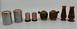 Vintage Lot of 4 Salt and Pepper Shaker Pairs Wood Metal Mexico USA Hong Kong - Picture 1 of 23