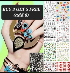 Nail Art Stickers Self-Adhesive Leaves Flowers Geometry Decals Transfers - Picture 1 of 134