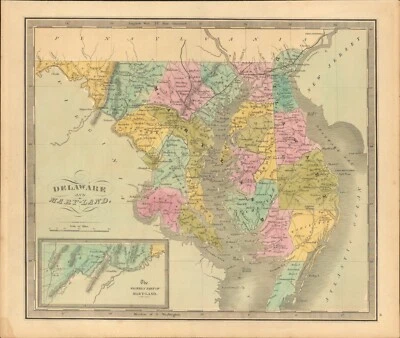 1840 Delaware MD map by Greenleaf ~ 14.25" x 11.9" scarce 1st edition Antique - Image 1 of 4
