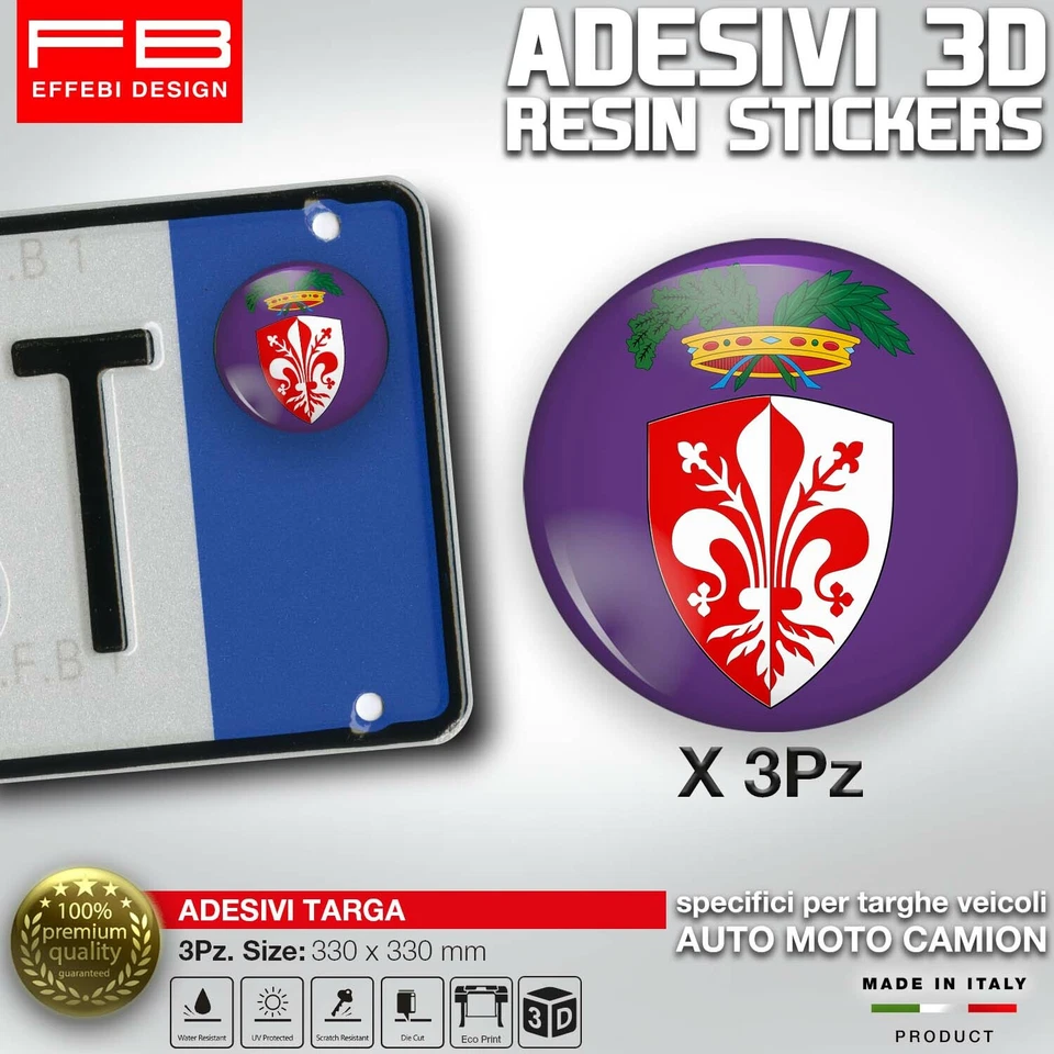 FB DESIGN ADESIVI bollino Targa Firenze Giglio Stemma Fiorentina Viola Provincia Auto Moto