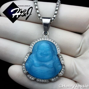 18"-36"MEN Stainless Steel 3mm Silver Box Link Chain BUDDHA Rhinestone Pendant - Picture 1 of 50
