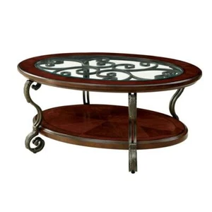 Furniture of America Coffee Table 20" H X 47.75" L, Oval Wood Glass Top Material - Picture 1 of 7
