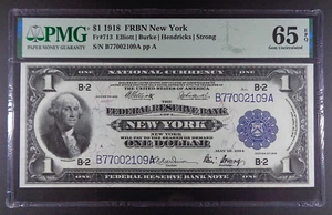 1918 Federal Reserve Bank of New York $1 Note, Fr. 713, PMG GemUnc 65 EPQ. - Picture 1 of 2