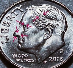 Moneda de diez centavos P Roosevelt 2018 varios errores de chip de troquel anverso y reversa envío y devolución BIN208 gratis - Imagen 1 de 8