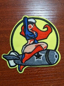 Sexy Pinup Girl Patch Vintage Military Bomber Art Embroidered Patch 3.5x3.5" - Picture 1 of 3