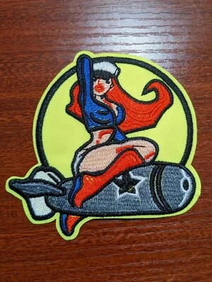 Sexy Pinup Girl Patch Vintage Military Bomber Art Embroidered Patch 3.5x3.5" - Image 1 of 3