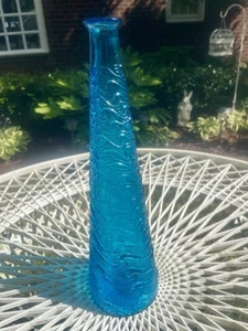 Empoli Italy Blue Glass Wave Genie Bottle No Stopper 15.5" Vintage Mid Century - Picture 1 of 7