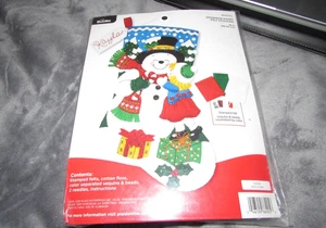 Bucilla Felt Stocking Applique Kit 18" Long Snowman Kisses  86905EI - Picture 1 of 2