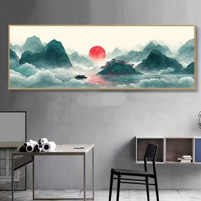 Panoramic View of Asian-Inspired Landscape Canvas Print Wall Art Home Decor - Image 1 of 4