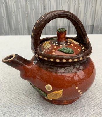 Antique CASTLE HEDINGHAM Small Cottage Pot Edward Bingham  Slipware TEAPOT - Image 1 of 4