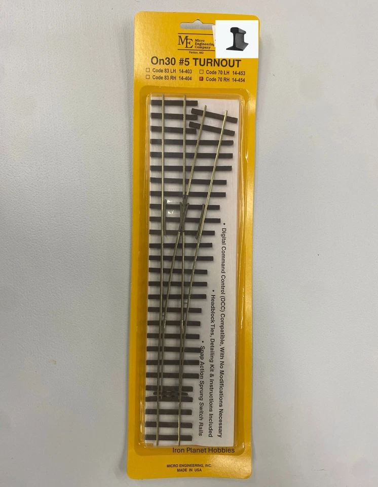 Micro Engineering ~ On30 Scale ~ Code 70 ~ #5 Turnout ~ Right Hand ~ 14-454 - Image 1 of 1