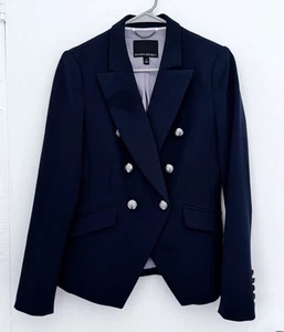 BANANA REPUBLIC Blazer Womens 4 Navy Blue Vented Double Breasted Captains Jacket - Picture 1 of 16