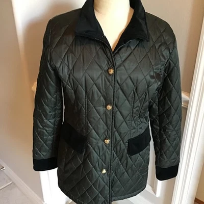 Vince Camuto куртка женщин SZ M зеленый выстеганный конный сарай пальто черный воротник - Изображение 1 из 4