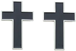 Black and Silver Cross Pins, Black Cross Enamel Lapel Pins - Set of 2 - Picture 1 of 1