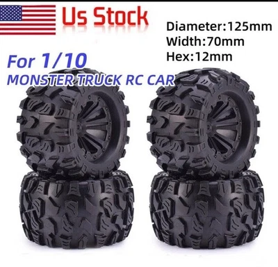 4pcs 12mm HEX &125mm Wheels Tires For 1/10 Monster Truck HPI HSP Flux RC Car - Image 1 of 4