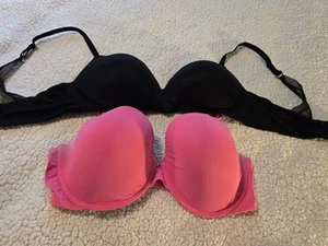 Lote de 2 sujetadores Victoria's Secret para mujer 38D 38DD negro/rosa guc - Imagen 1 de 15