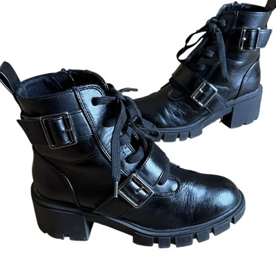 BOTAS DE COMBATE SEYCHELLES HARLEY NEGRAS MOTO ANCHO EIDTH TALLA 6.5 TACOS GRUESOS ENCAJE Foto 1 de 4