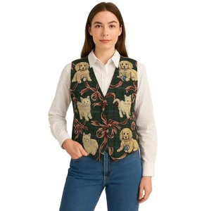 Paul Harris Design Holiday 90s Pets Tapestry Vest Size Approx. Small - Picture 1 of 6