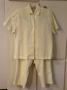 Draper's & Damon's Yellow Striped Seersucker Elastic Waist Pull-On 3 Piece Set - Picture 1 of 9
