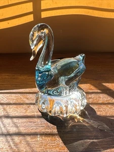 Vintage Murano Stil blau-weiß Glas Schwan Figur Sommerso Technik - Bild 1 von 10
