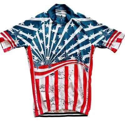 Camiseta de ciclismo para hombre con bandera americana diseño de estrellas y rayas por Teleyi Pro Team Foto 1 de 4